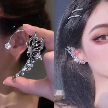 DAIIIBABYYY  -  Korean Y2K Silver Color Hollow Butterfly with Cubic Zirconia Earrings for Women Personalized Shiny Genie Clip-on Earrings